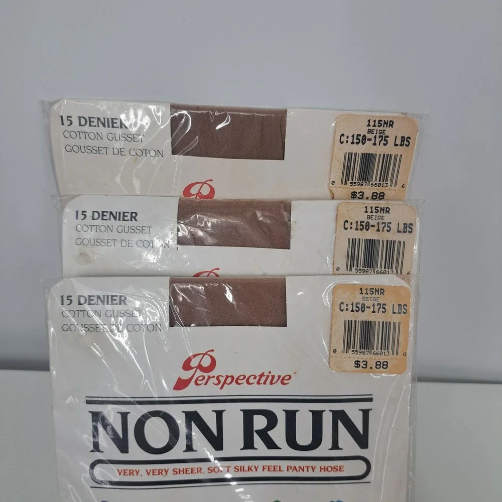 VTG Perspective Non Run Pantyhose Lot of 3 15 Denier Beige Size C Retro Sheer